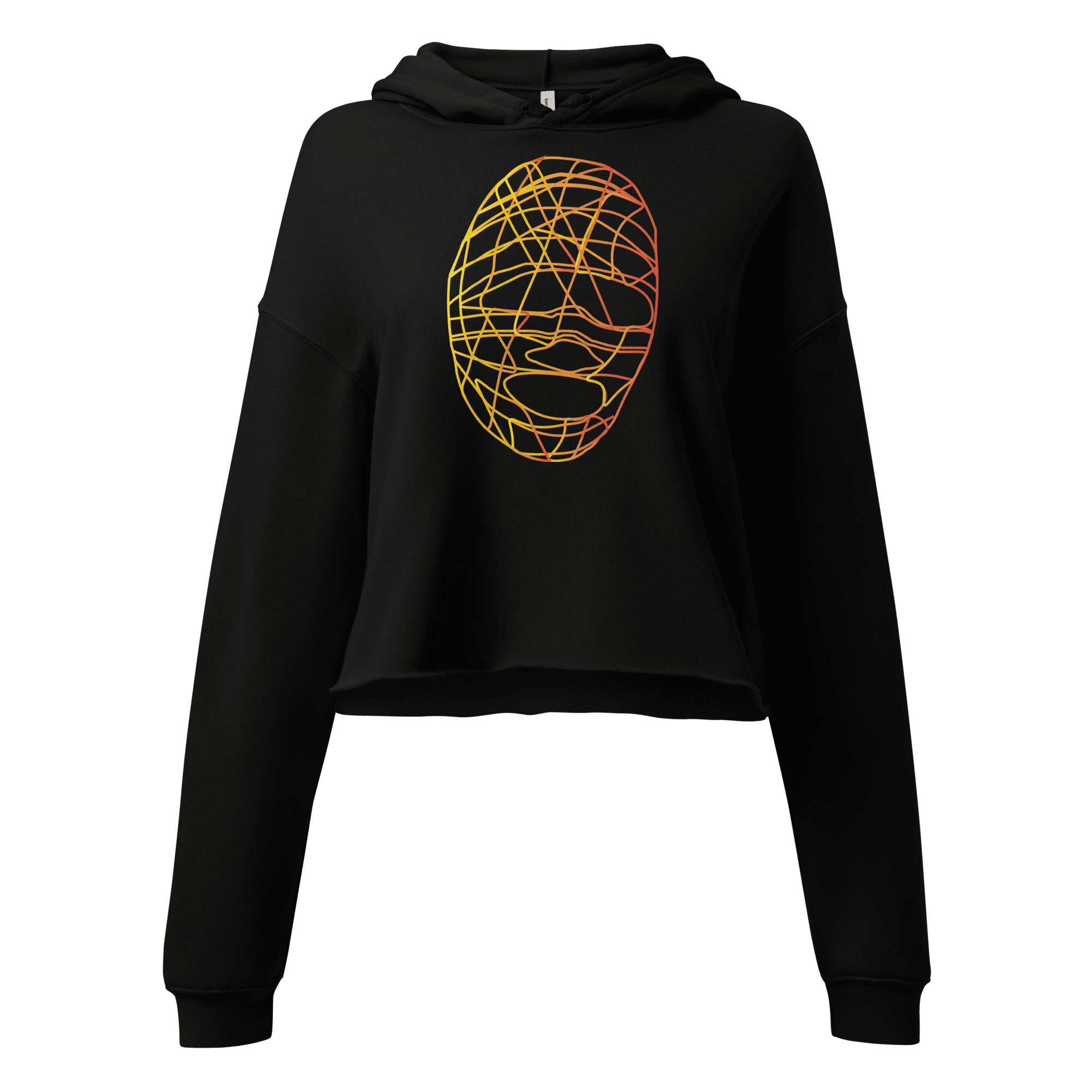 Skeleton Cropped Hoodie Black front Printful ghost mockup